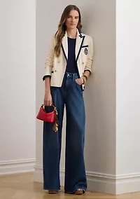 Two-Tone Double-Breasted Piqué Blazer