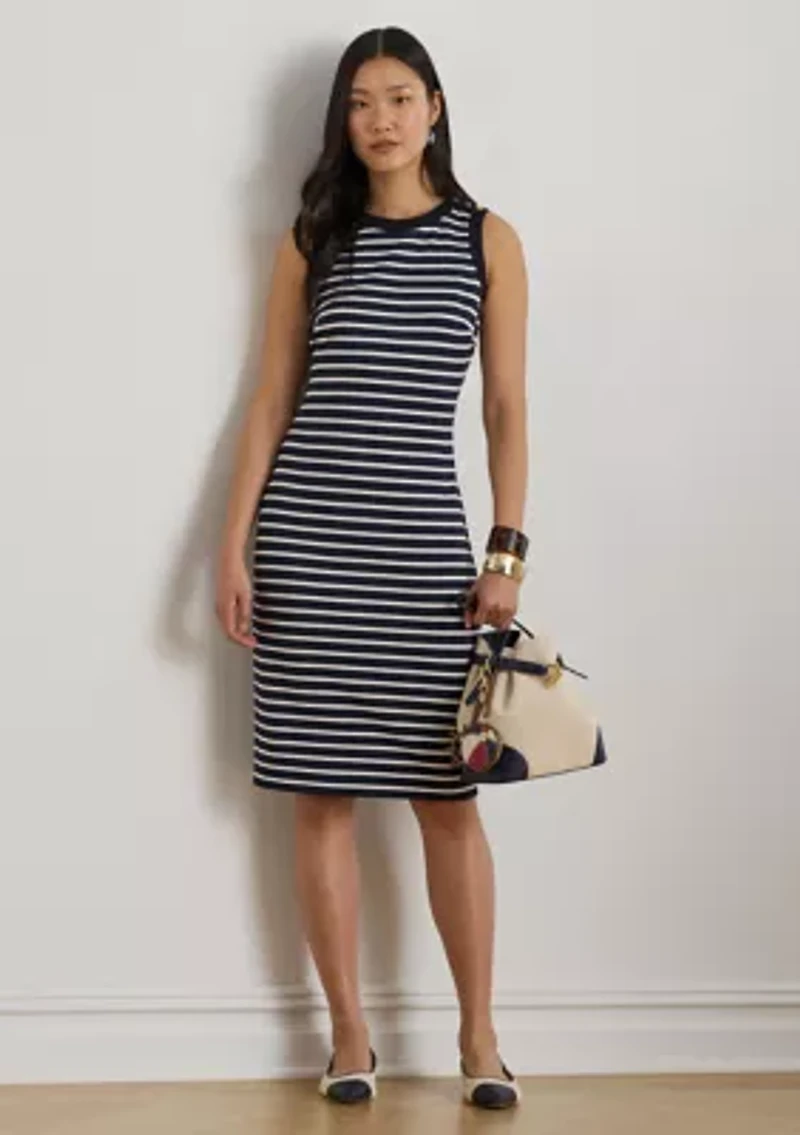 Women's Striped Snap-Trim Ponte Sheath Dress