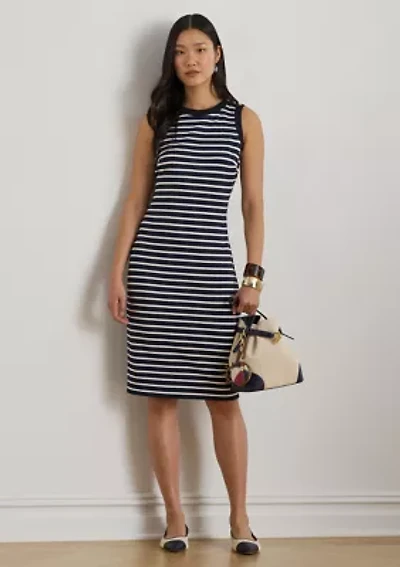 Women's Striped Snap-Trim Ponte Sheath Dress