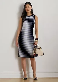 Women's Striped Snap-Trim Ponte Sheath Dress