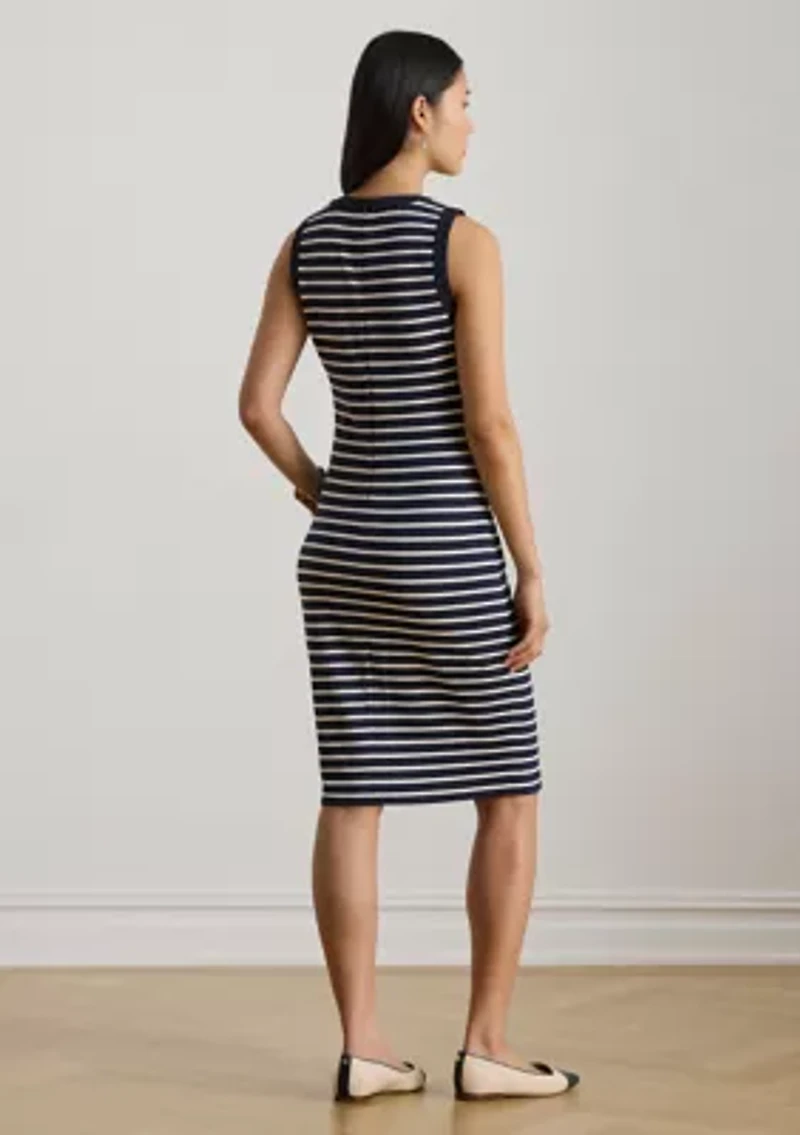 Women's Striped Snap-Trim Ponte Sheath Dress