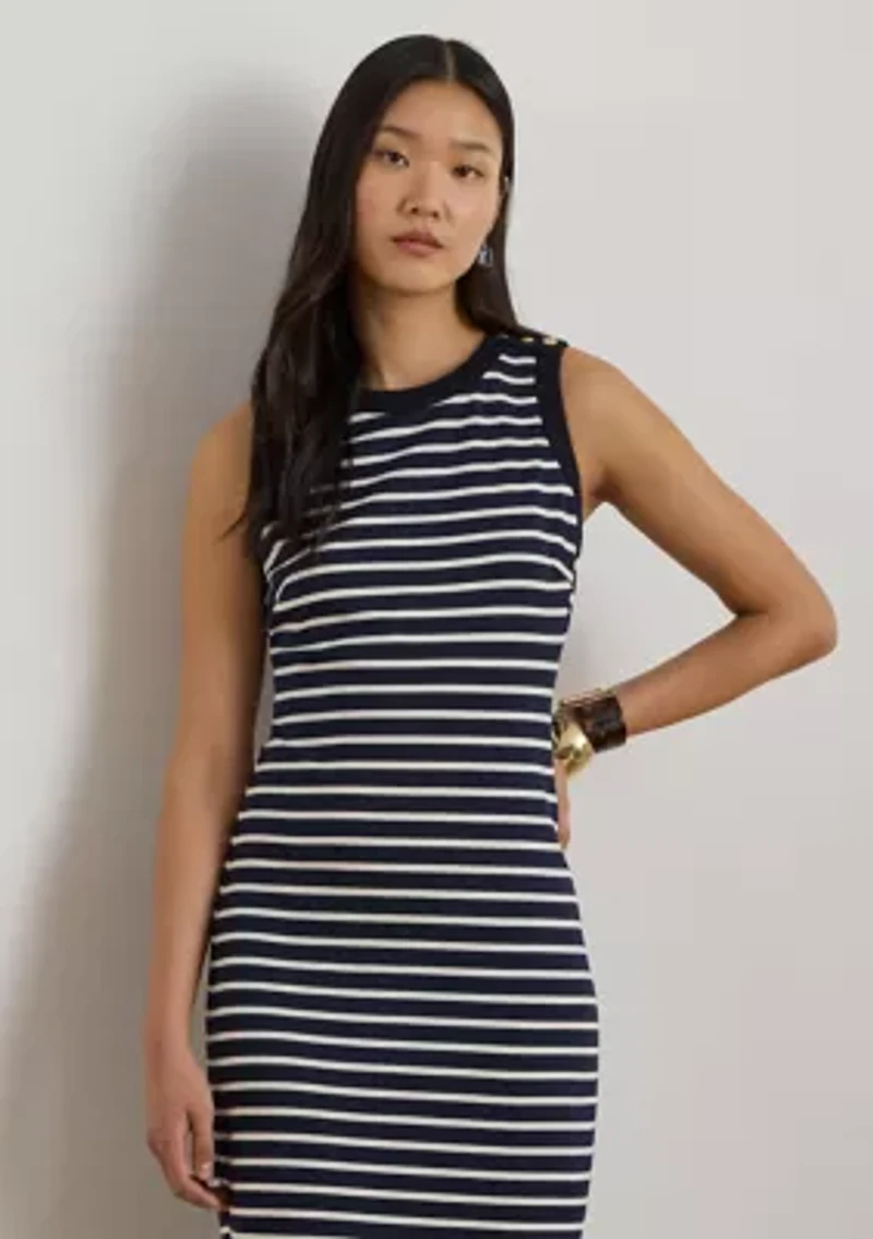 Women's Striped Snap-Trim Ponte Sheath Dress