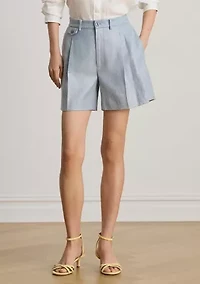 Pleated Foiled Wide-Leg Shorts