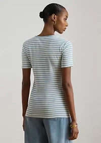 Women's Striped Rib-Knit Stretch Cotton T-Shirt