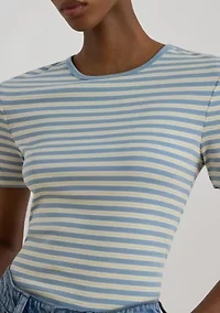 Women's Striped Rib-Knit Stretch Cotton T-Shirt