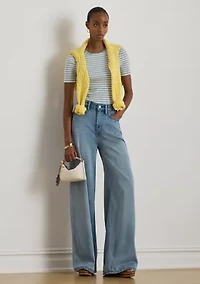 Women's Striped Rib-Knit Stretch Cotton T-Shirt