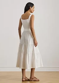 Belted Jersey & Broadcloth Tiered Dress
