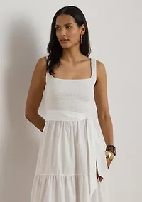 Belted Jersey & Broadcloth Tiered Dress