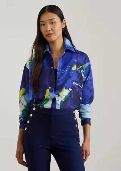 Relaxed Fit Abstract-Print Crepe Shirt