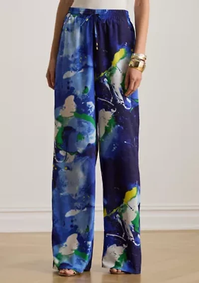 Abstract-Print Crepe Wide-Leg Pants