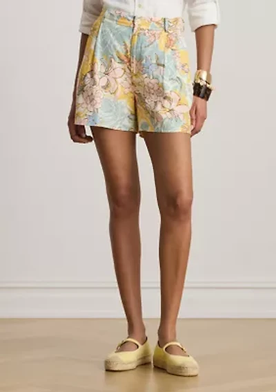 Floral Pleated Linen Shorts