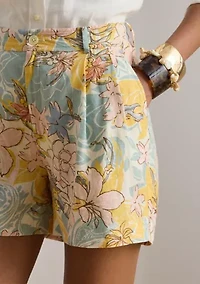 Floral Pleated Linen Shorts