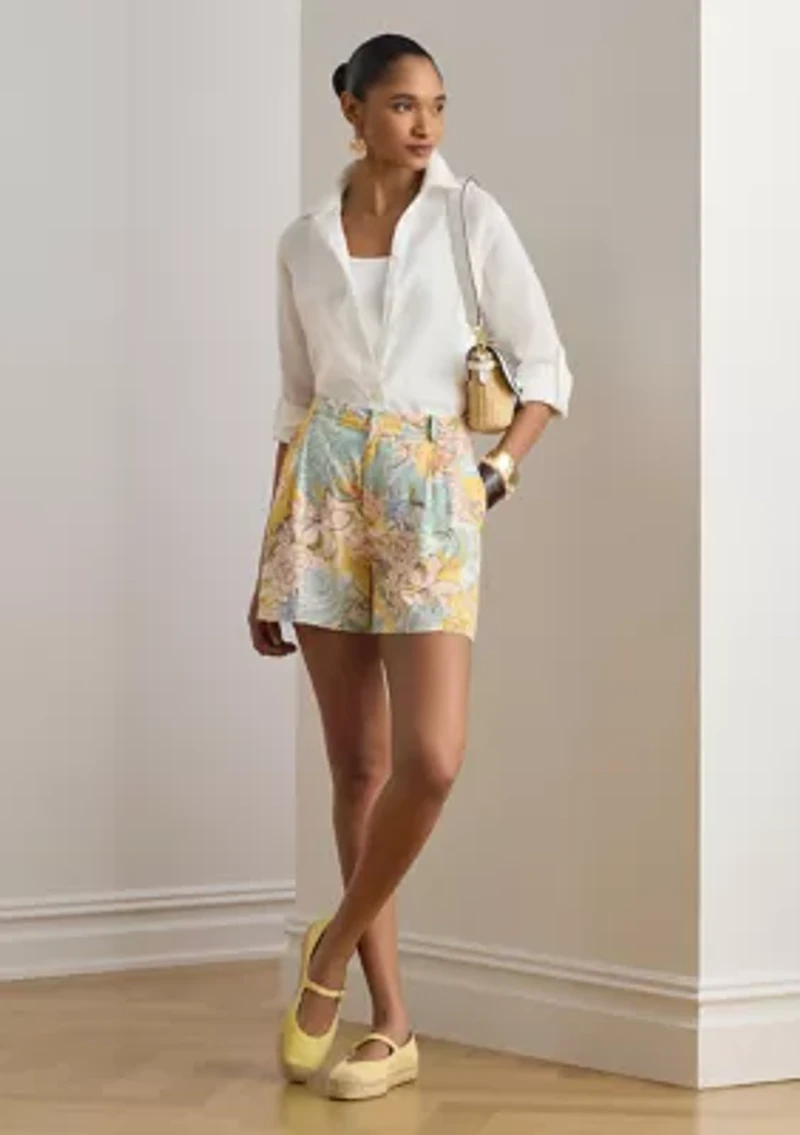 Floral Pleated Linen Shorts