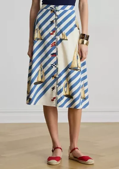 Women's Print Button-Front Crepe Skirt
