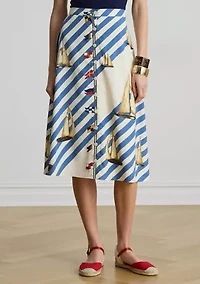 Women's Print Button-Front Crepe Skirt