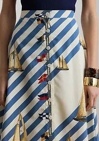 Women's Print Button-Front Crepe Skirt