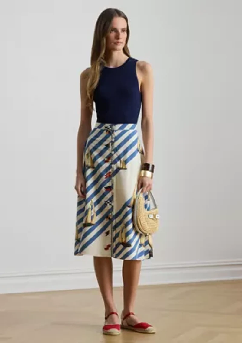 Women's Print Button-Front Crepe Skirt
