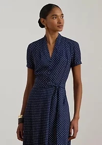 Polka-Dot Belted Crepe Dress