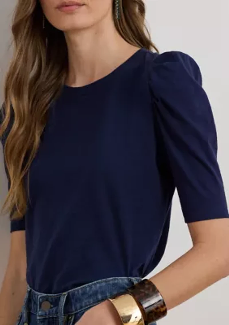 Women's Slub Jersey Puff-Sleeve Top
