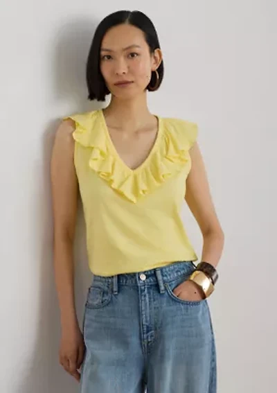 Women's Ruffle-Trim Slub Jersey Sleeveless Top