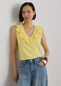Women's Ruffle-Trim Slub Jersey Sleeveless Top