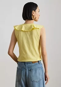 Women's Ruffle-Trim Slub Jersey Sleeveless Top
