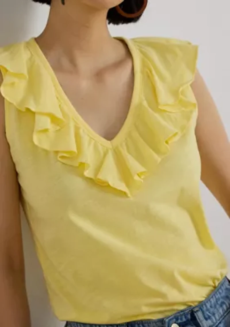 Women's Ruffle-Trim Slub Jersey Sleeveless Top