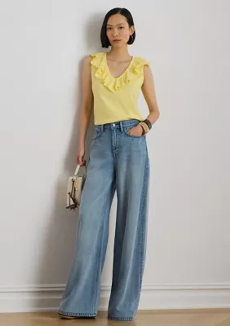 Women's Ruffle-Trim Slub Jersey Sleeveless Top