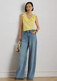 Women's Ruffle-Trim Slub Jersey Sleeveless Top