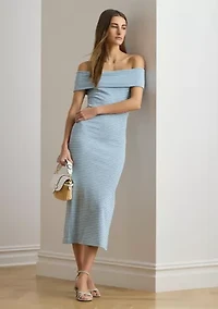 Women's Striped Off-the-Shoulder Midi Dress