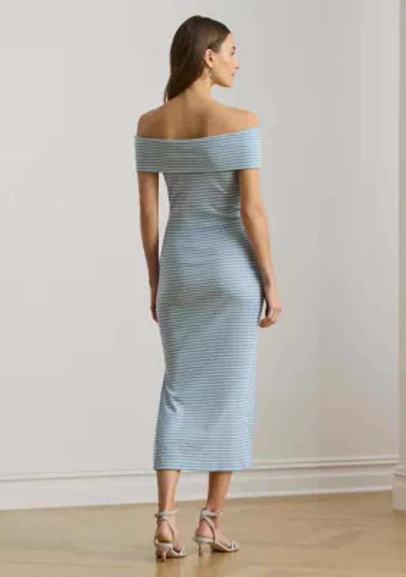 Women's Striped Off-the-Shoulder Midi Dress