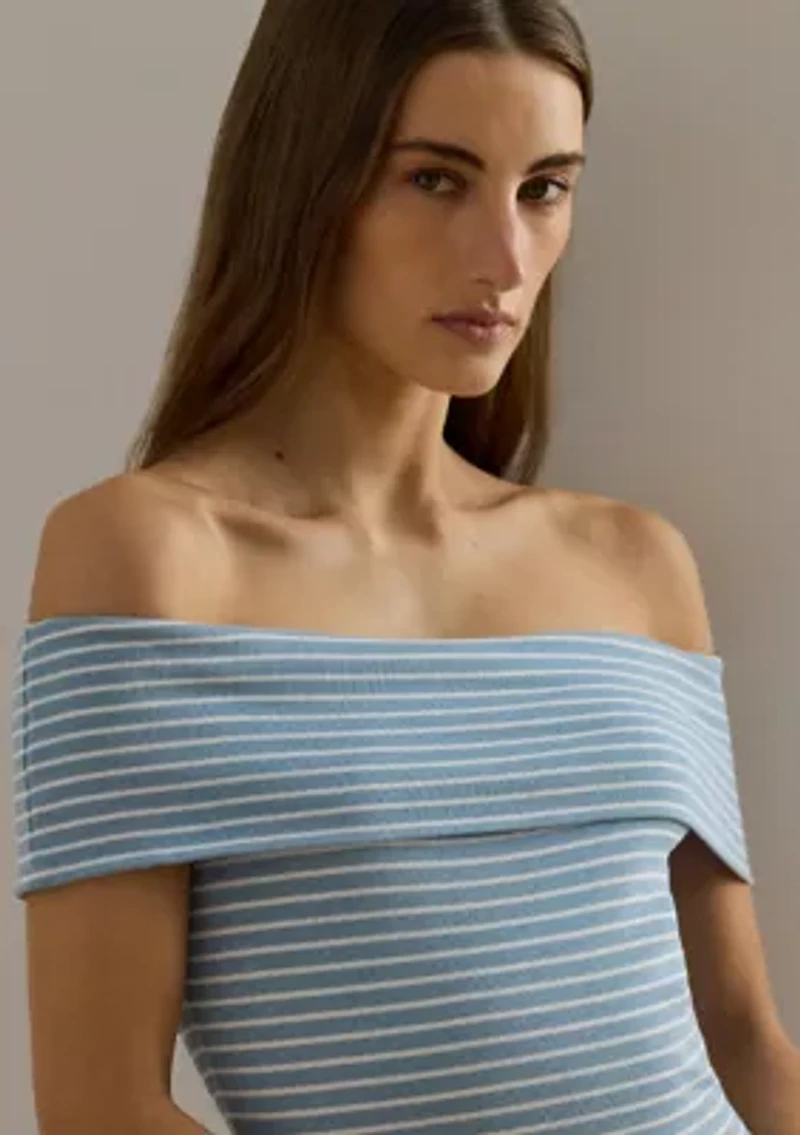 Women's Striped Off-the-Shoulder Midi Dress