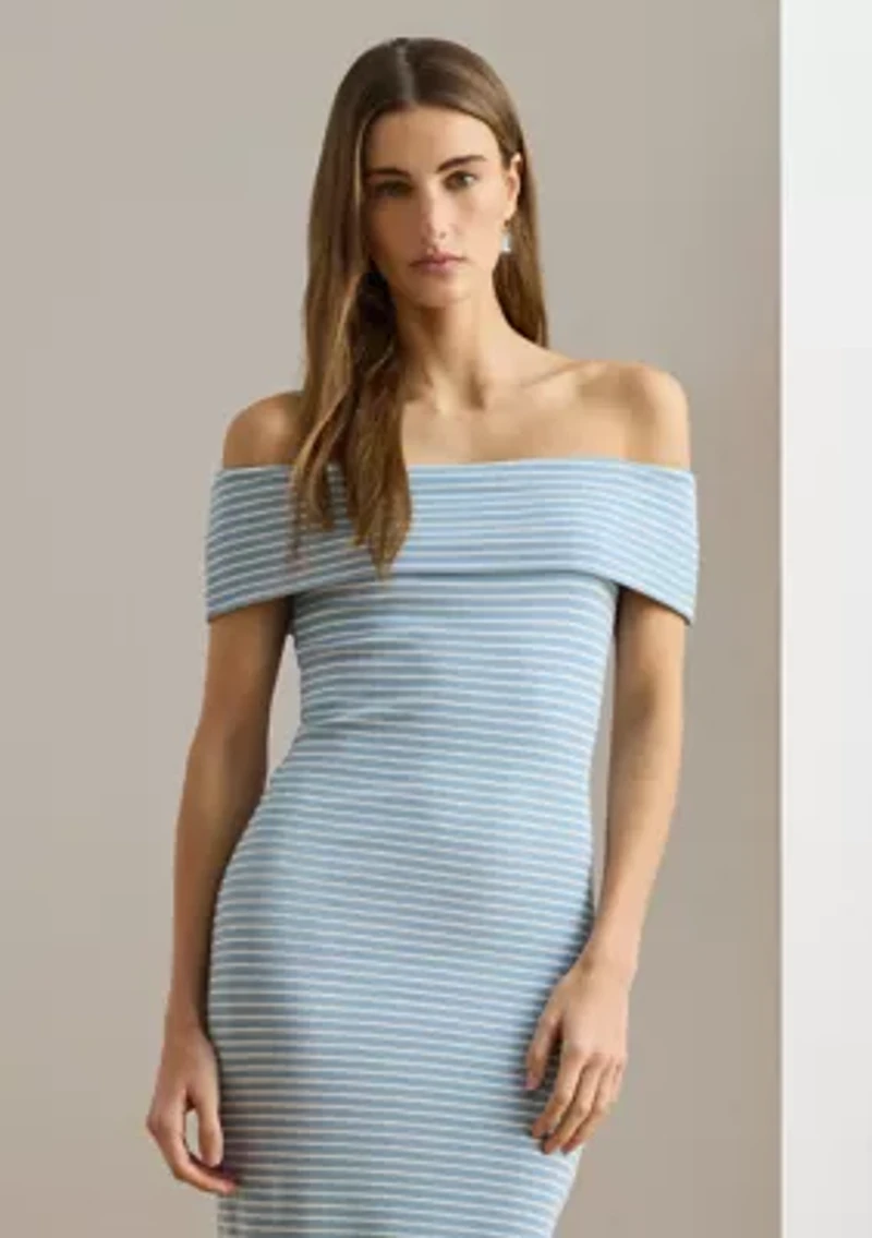 Women's Striped Off-the-Shoulder Midi Dress