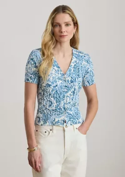 Women's Paisley Cable-Knit Short-Sleeve Cardigan