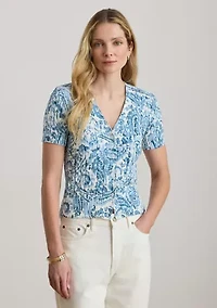 Women's Paisley Cable-Knit Short-Sleeve Cardigan