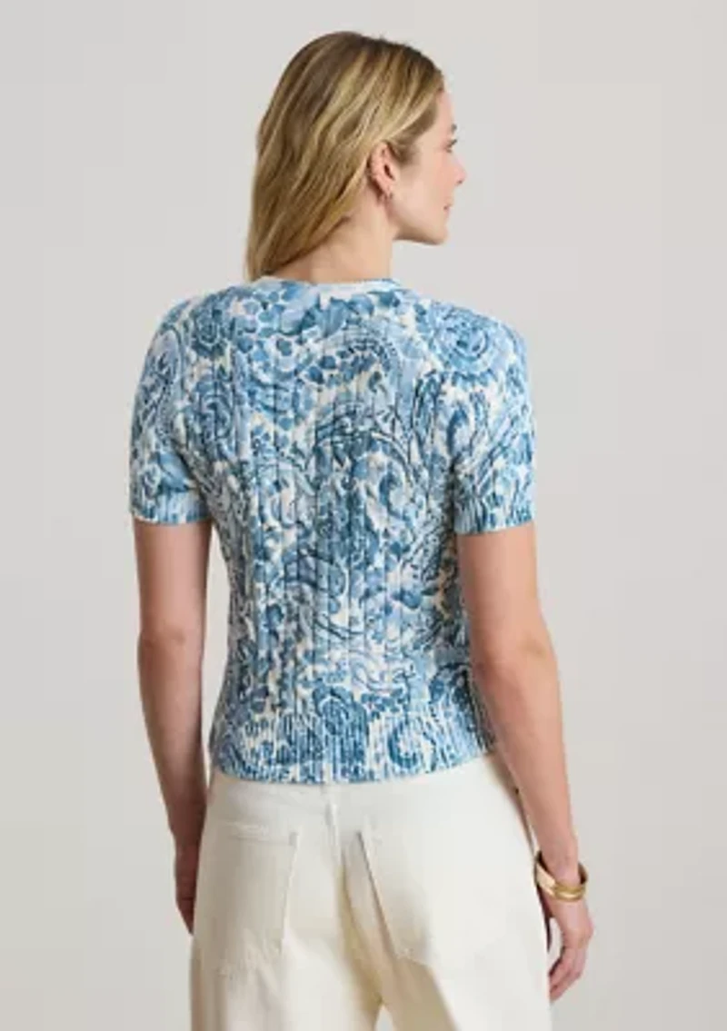 Women's Paisley Cable-Knit Short-Sleeve Cardigan