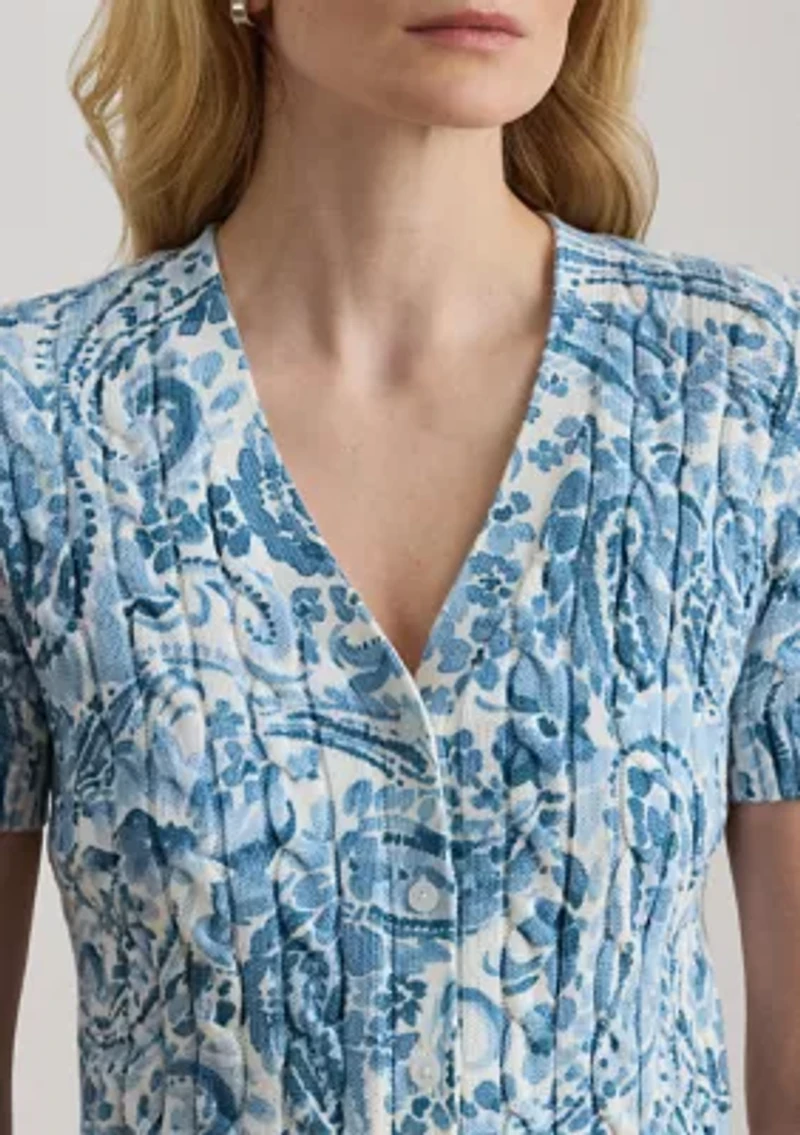 Women's Paisley Cable-Knit Short-Sleeve Cardigan
