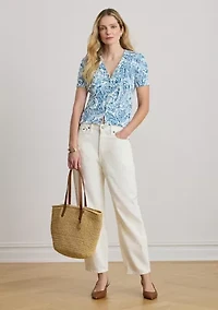 Women's Paisley Cable-Knit Short-Sleeve Cardigan