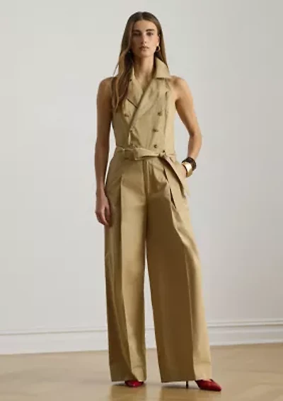 Belted Cotton Twill Sleeveless Jumpsuit