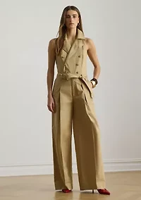 Belted Cotton Twill Sleeveless Jumpsuit