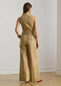 Belted Cotton Twill Sleeveless Jumpsuit