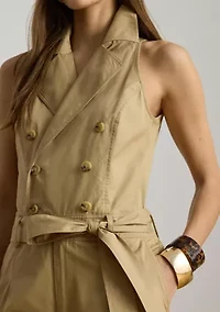 Belted Cotton Twill Sleeveless Jumpsuit