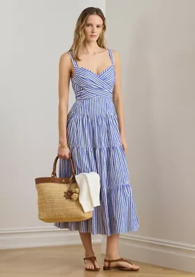 Women's Striped Cotton Broadcloth Tiered Dress