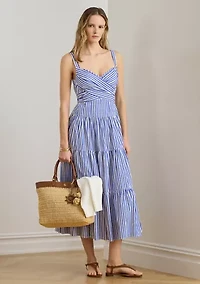 Women's Striped Cotton Broadcloth Tiered Dress