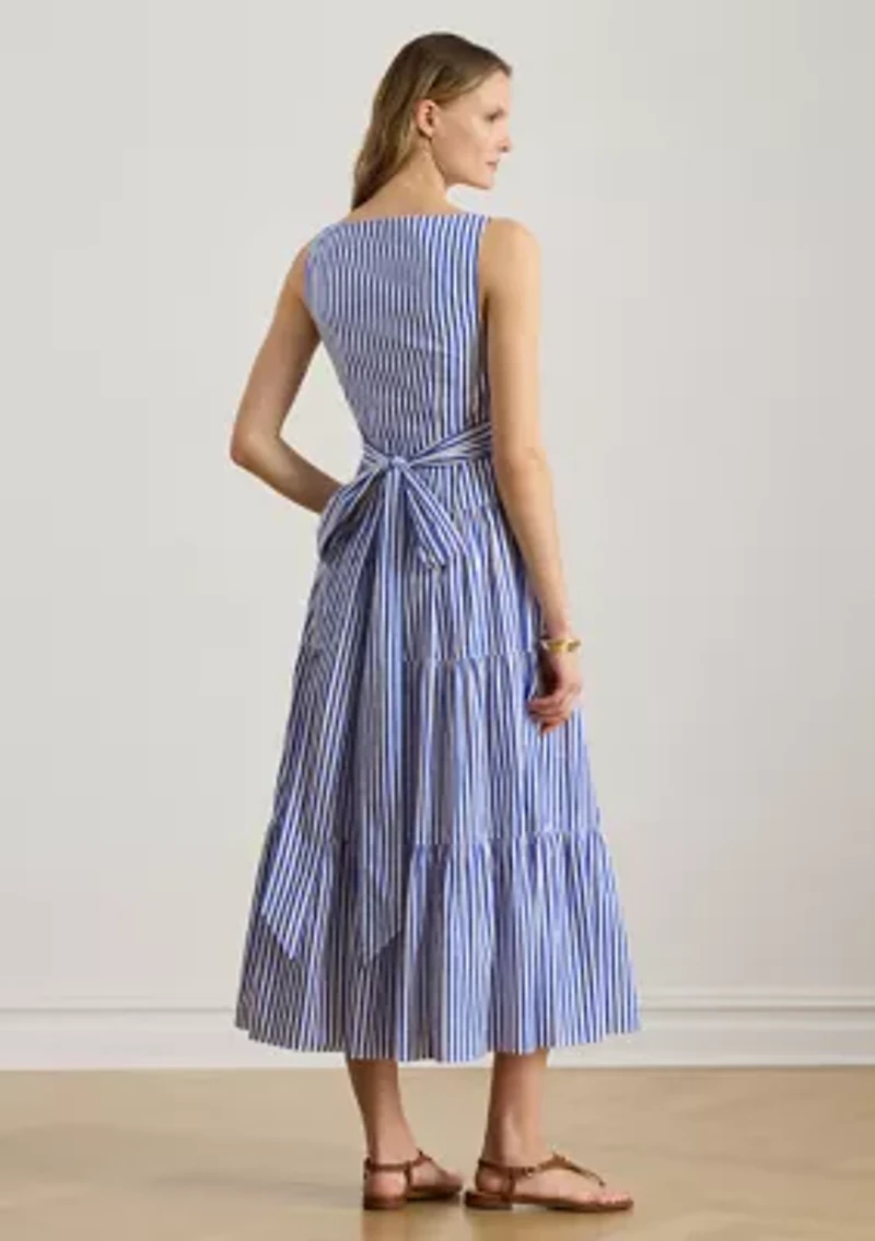 Women's Striped Cotton Broadcloth Tiered Dress