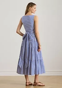 Women's Striped Cotton Broadcloth Tiered Dress