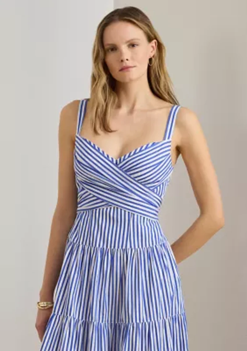 Women's Striped Cotton Broadcloth Tiered Dress