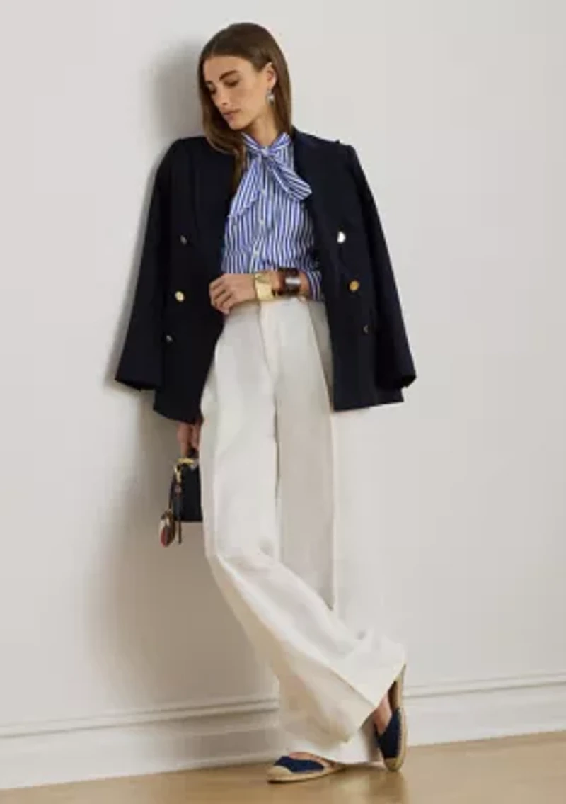 Women's Striped Cotton Broadcloth Tie-Neck Shirt