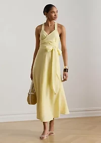 Striped Tie-Front Linen Midi Dress