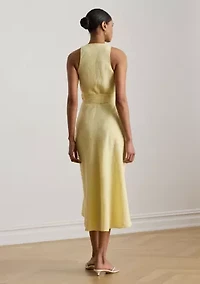 Striped Tie-Front Linen Midi Dress